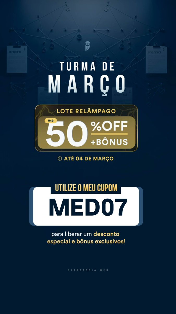 estrategiacupo's tweet photo. 🚨 Se você vai fazer ENAMED/ENARE e NÃO aproveitar isso, depois não reclama da concorrência.
Até 50% OFF + bônus. Última chance. 

A diferença entre aprovado e arrependido?
Uma decisão em março.

 #MedLife #Revalida #Enare2026 #enamed #medicina https://t.co/ryHrMIm5rk