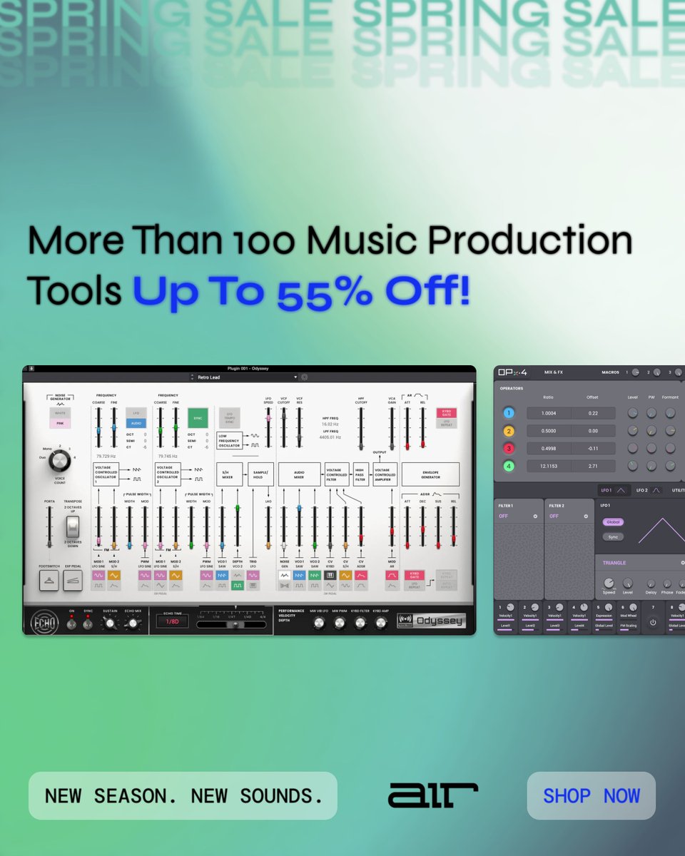 AIRmusictech's tweet photo. Create where inspiration hits, in your DAW or on your MPC! 🎛️

AIR plugins are now up to 55% off — bringing pro synth engines, unique instruments, and production-ready effects into every stage of your workflow.

Don't miss the Spring Sale, starting now. https://t.co/fAtfsjwWU3 https://t.co/NQp3BgPJa1