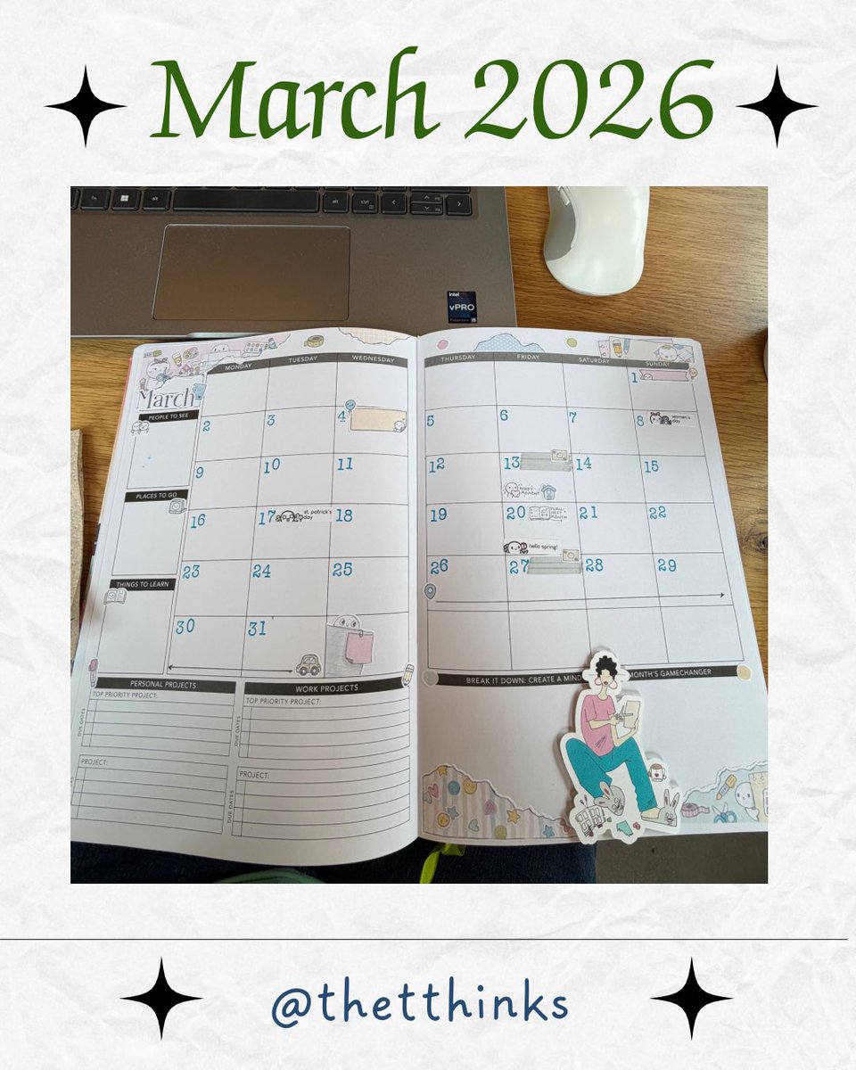 thetthinks's tweet photo. March is a busier month for my family. There are a lot of changes going on but these are good changes. ☺️

#PassionPlanner #PlannerCommunity #SatinDollCo #TheCoffeeMonsterzCo #ILoveToPlan https://t.co/mqtF5Fq8H9
