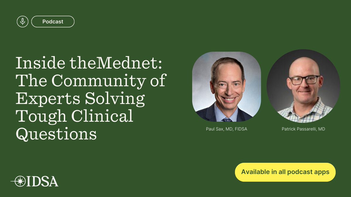 IDSAInfo's tweet photo. New #LetsTalkID!🎙️@PaulSaxMD talks w/ Patrick Passarelli, MD, a med-peds ID physician at @DartmouthHealth &amp; ID editor of @themednet, about finding trusted expert guidance beyond AI and how clinician communities help shape real-world practice.

Transcript: https://t.co/xX9DYcMfxH https://t.co/6FpIuCqg0Y