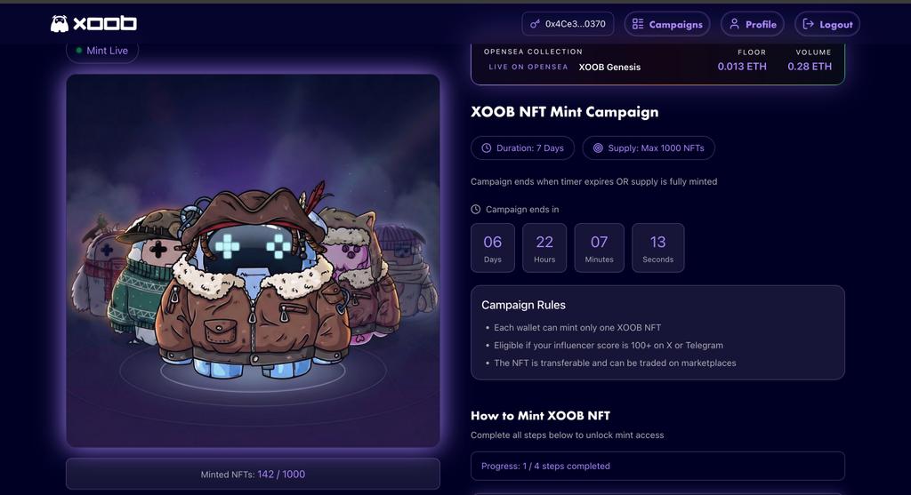 a free mint just dropped and CT big names are already minting <a href="/XOOBNetwork/">XOOB 👾</a> 

500+ already minted from 1000 TS

0.033E floor price and I expected to blow higher

there's still a chance to grab yours 
xoob.link/?ref=15f4784dec
Connect wallet, verify X and TG and mint

GL🤞