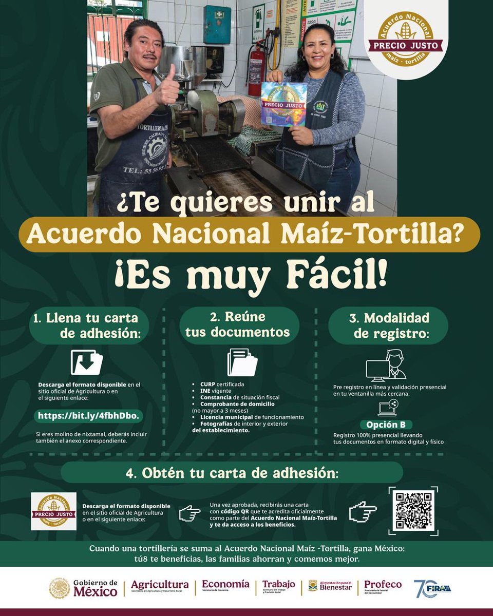 ¡Tú también puedes formar parte del Acuerdo Nacional #MaízTortilla!  

¿Te gustaría conocer más del acuerdo? 
💻bit.ly/AcuerdoMaizTor… 
📱 5521150710
