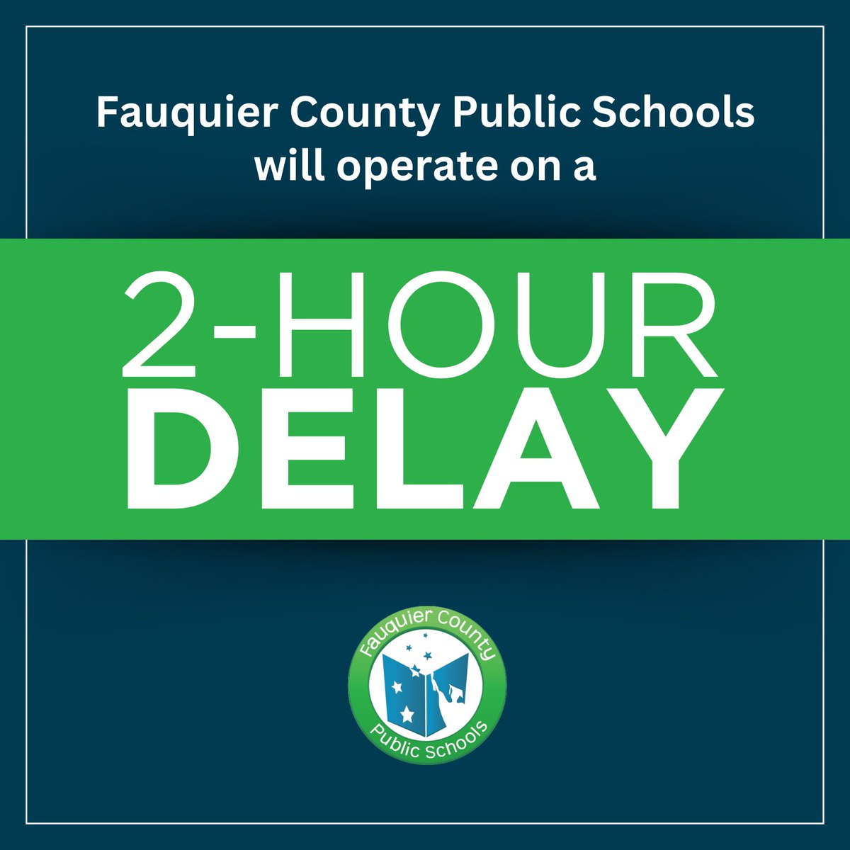 FCPS1News's tweet photo. All Fauquier County Public Schools and administrative offices will open two hours late, Tuesday, March 3. Essential personnel report one hour late. Please use caution while traveling, watch for icy conditions, and allow extra time to arrive safely. https://t.co/gOvCi094om