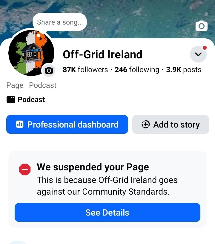 ‼️ Meta nuked my 87K follower Off-Grid Ireland FB Page &amp; 85k IG account for "Community Standards" violations but ZERO details on which posts!  

This is blatant censorship of pro-native Irish views on immigration, rural policy, &amp; self-sufficiency. 

If you're sick of Big Tech