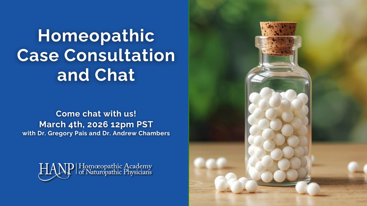 Got a case you’re working through?

Join us Wednesday for a Homeopathic Case Consultation &amp; Chat
with Dr. Gregory Pais &amp; Dr. Andrew Chambers

🗓 March 4 | 12–1 PM PST
🔒 Members only

📩 Submit cases: info@hanp.net

🔗 Guidelines: hanp.net/homeopathic-ca…

#HANP #homeopathy