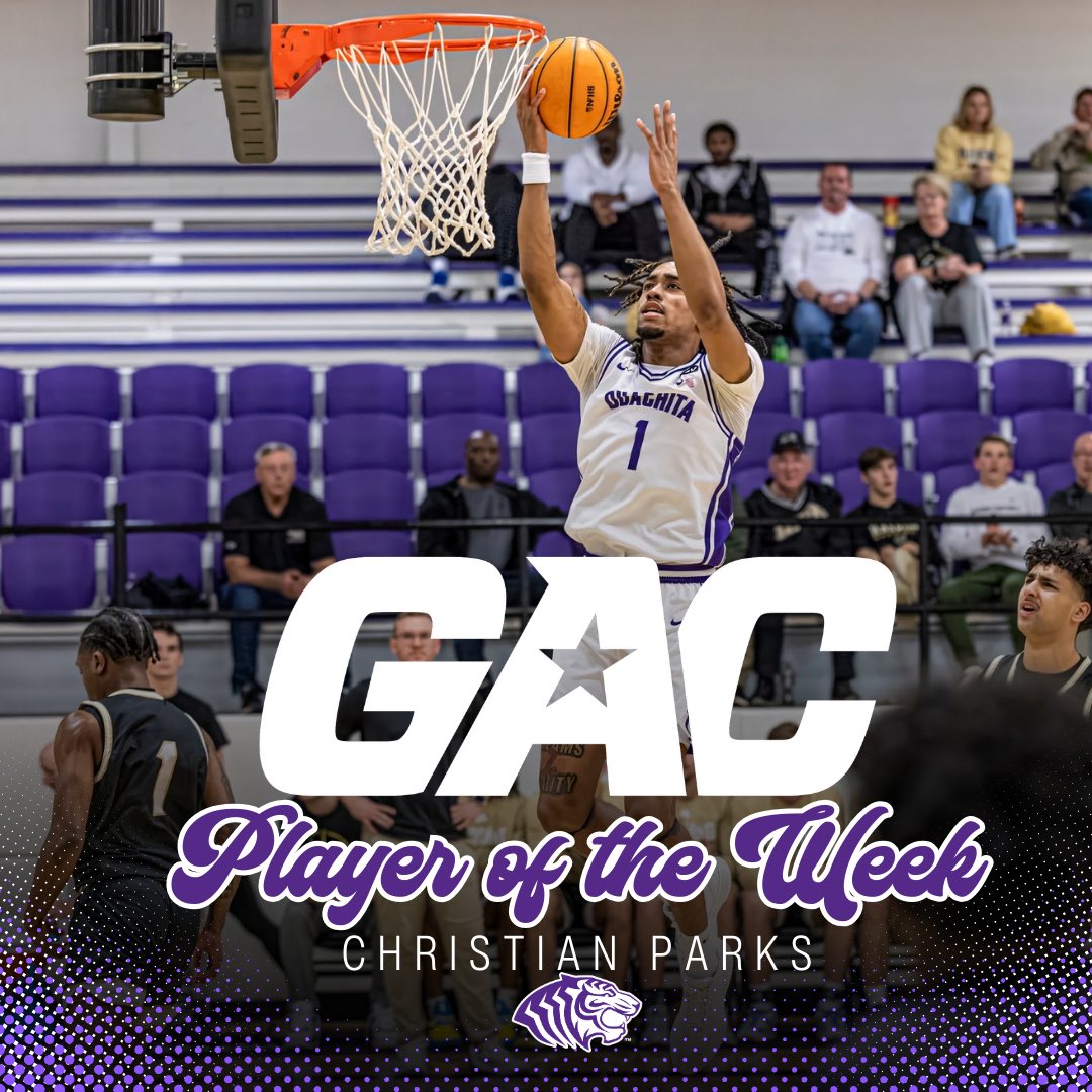 OBUMBB's tweet photo. Christian Parks posted consecutive double-doubles to claim the final @GACAthletics Player of the Week honor of the regular season. Parks broke Ouachita’s single-season blocks record with 67 — and counting — heading into the GAC Tournament. 

#BringYourRoar🐅 https://t.co/pz0n8jO890