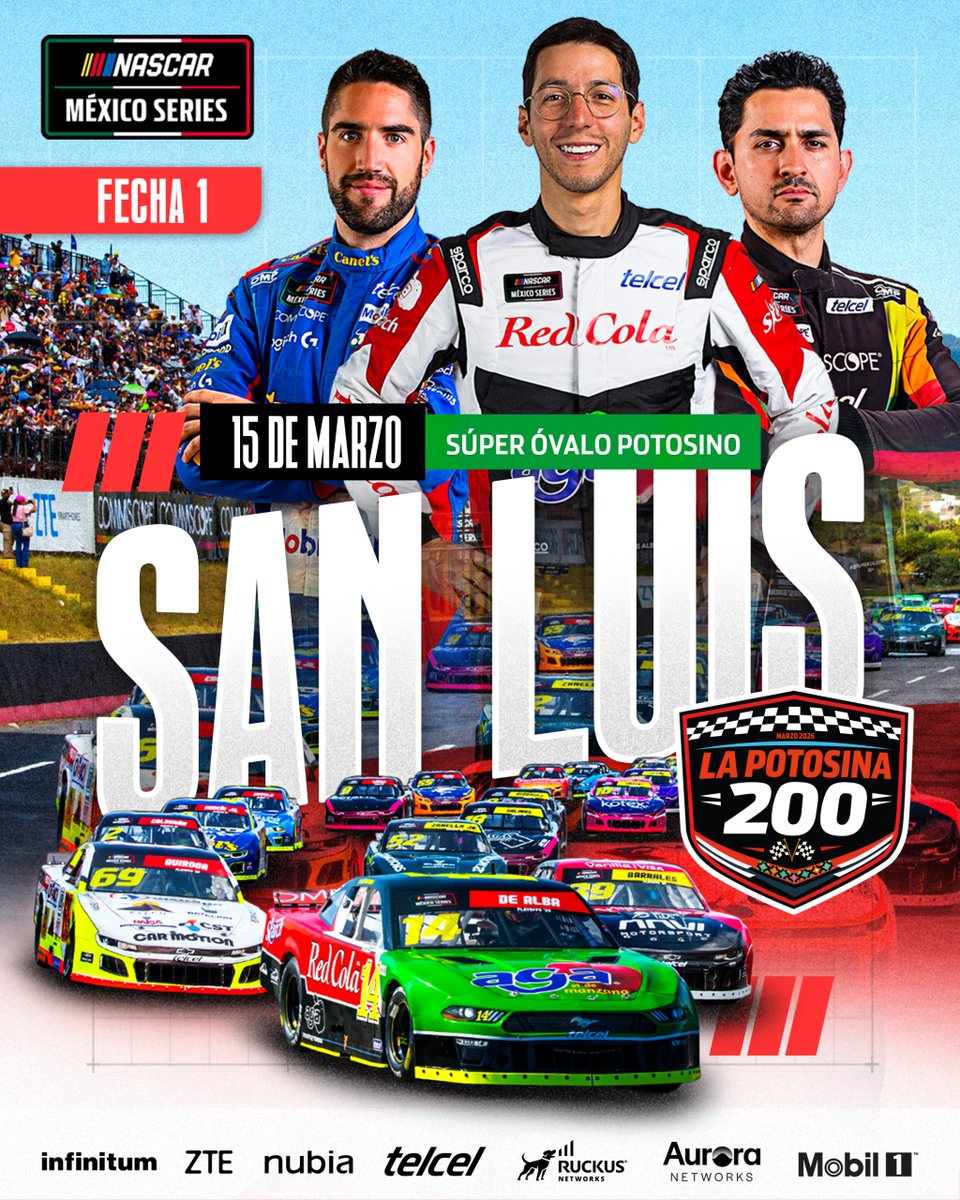 NASCARMex's tweet photo. Llegó el momento, la temporada 2026 de NASCAR México Series inicia con "La Potosina 200" y no te puedes quedar fuera‼️

🔥Fecha 1 - Temporada 2026
📆 15 de marzo
📍 @SuperOvaloPot 
🎟Boletos en: https://t.co/27qS4oidYe

#NASCAR #NASCARMéxico #NASCARMx #NASCARSLP #LaPotosina200 https://t.co/oQMdjneZfb