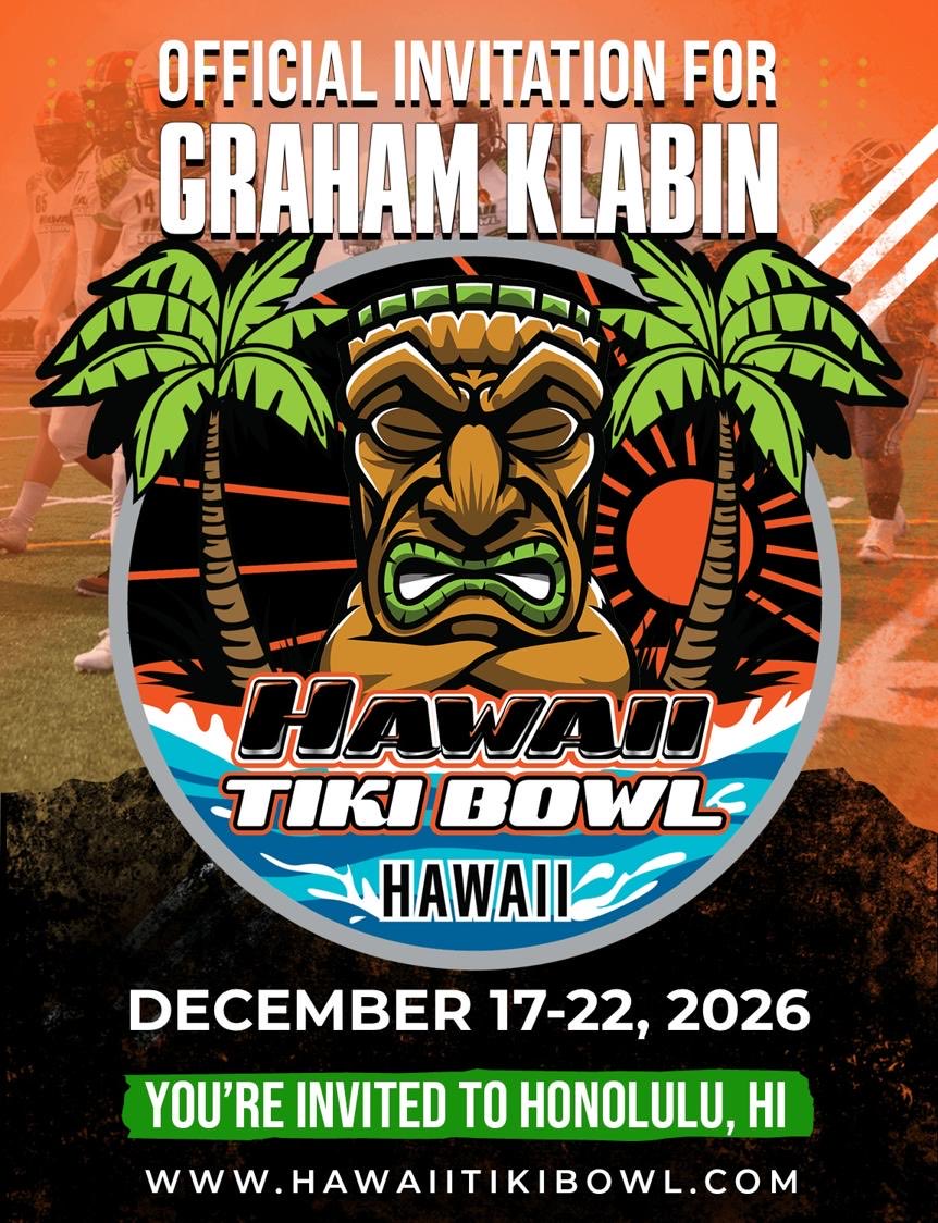 GrahamKlabin's tweet photo. Grateful to have received an invite to play in the @HawaiiTikiBowl! Thank you @FillippSAU for the opportunity. https://t.co/sg8Xed1yjk