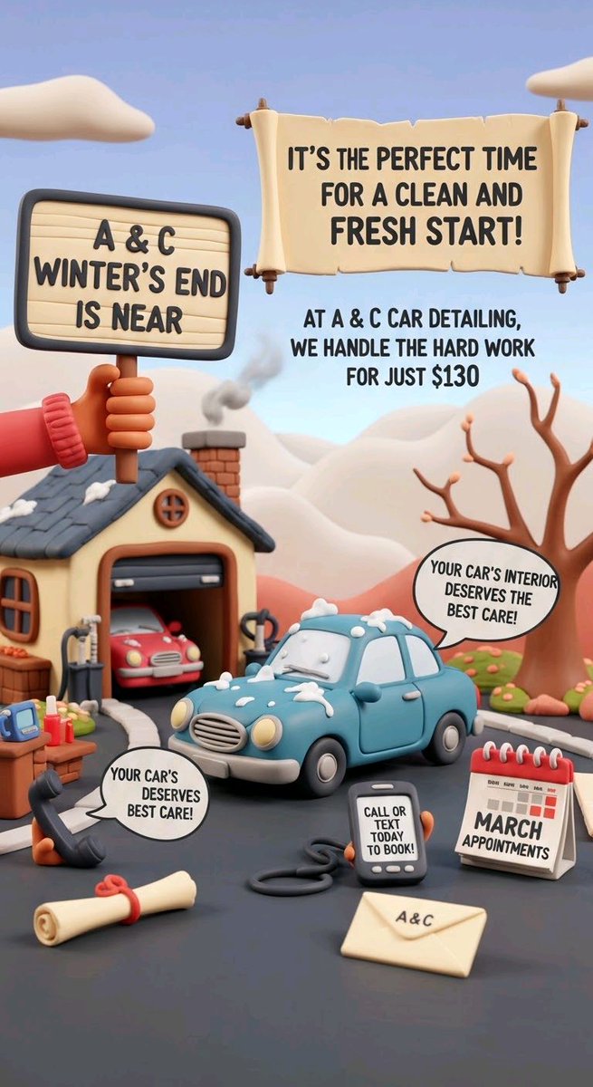 AndDetailing234's tweet photo. 🌤 Spring is here! Get your car's interior sparkling clean with A &amp; C Car Detailing for just $130. 🧼🚗 Call or text us today to schedule an appointment, and enjoy a fresh start for the season! #SpringClean #CarDetailing #FreshRide https://t.co/yHUPL9UyAS