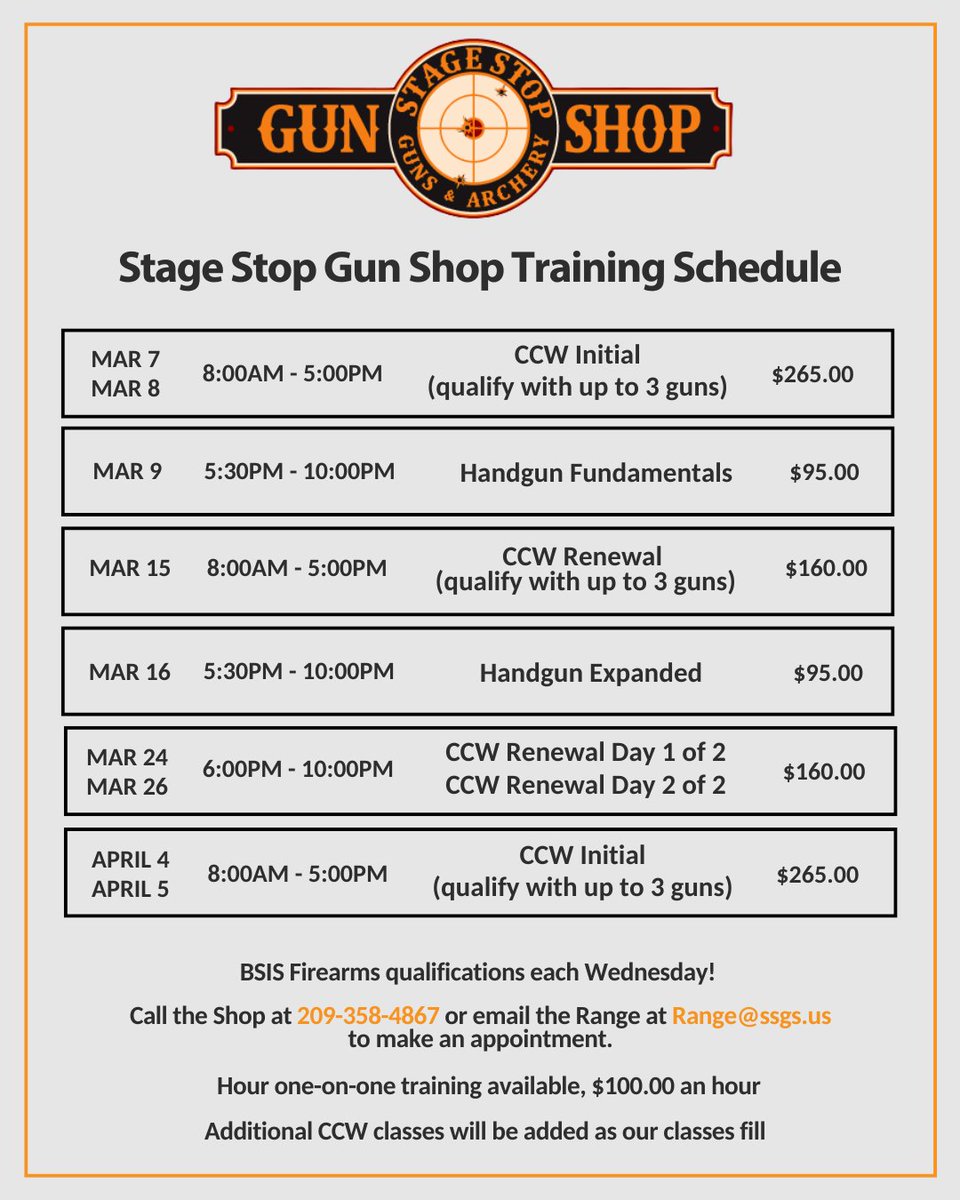 stagestopgun's tweet image. CCW Initial is this weekend! If you're considering getting your CCW, now is the time to do it. 

Call or stop by the shop to reserve your spot. Payment is required upfront. 

#StageStopGunShop #CCWClass #CCWTraining