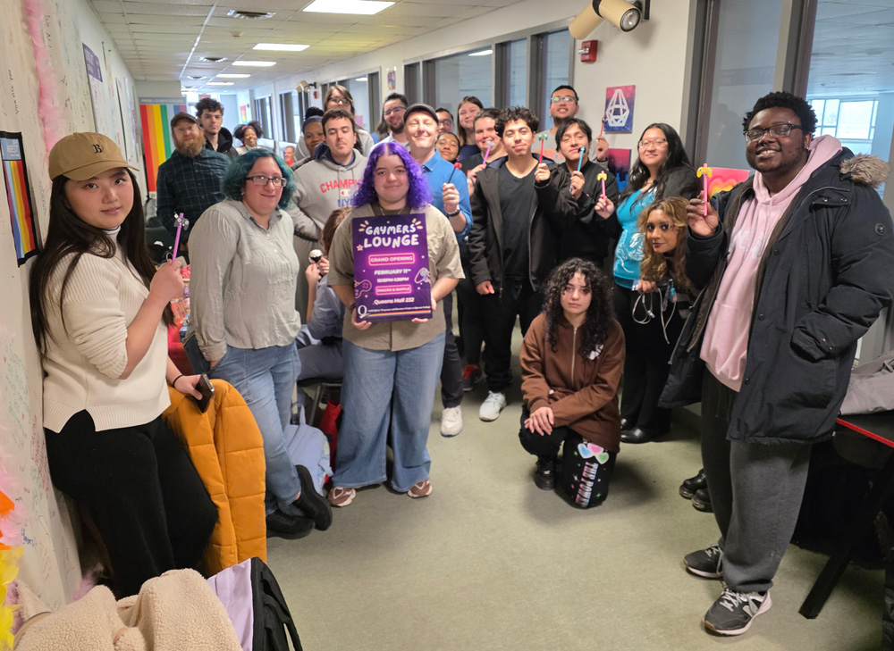 QCToday's tweet photo. With snacks, a raffle, and giveaways to the first 50 arrivals, the Gaymers Lounge—an inclusive space located in the LGBTQIAA+ Resource Center, Queens Hall Room 232—opened on February 11.
Read more in #TheQView: https://t.co/qPKAK6KArq https://t.co/I6WYv6jbA8