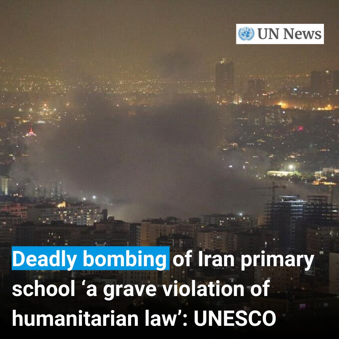 The UN education agency <a href="/UNESCO/">UNESCO 🏛️ #Education #Sciences #Culture 🇺🇳</a> says that the bombing of a primary school during the US and Israeli military attacks on #Iran on Saturday constitutes a grave violation of humanitarian law. 

buff.ly/jfnPq5b