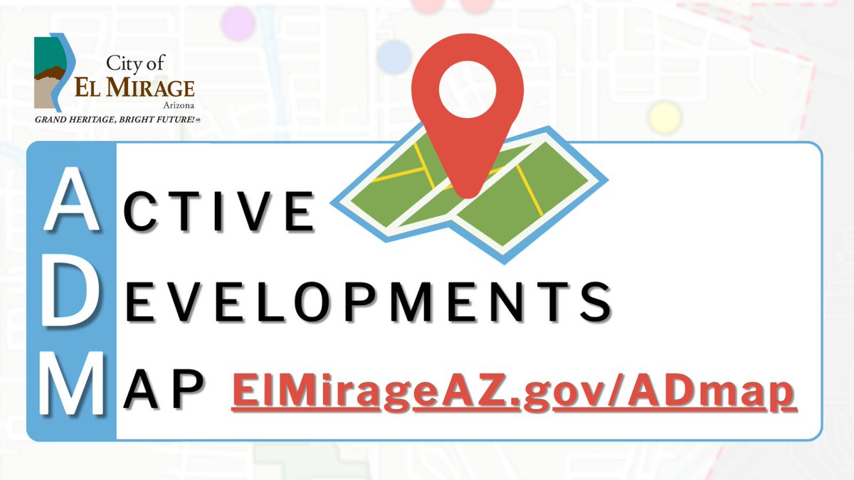 ElMirageArizona's tweet image. 📍🏗️ Curious about new construction or upcoming improvements in El Mirage? The City’s new Active Developments Map provides an easy way to explore current projects around the city. View the map: elmirageaz.gov/856/Active-Dev…
#ElMirageGrowth #InteractiveMap #DevelopmentProjects