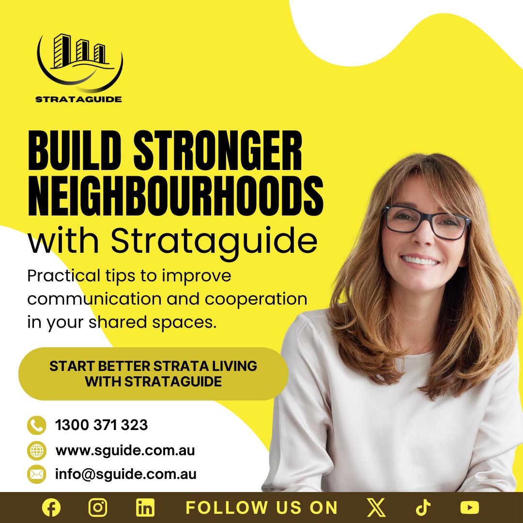 StrataGuide's tweet photo. Build stronger neighbourhoods with Strataguide, practical tips to improve communication &amp; cooperation in shared spaces. Let’s make strata living smoother together! 🌟

#Stratacommunity #Strataliving #Strataguide #PropertyManagement https://t.co/2U4Q7QQ7sA