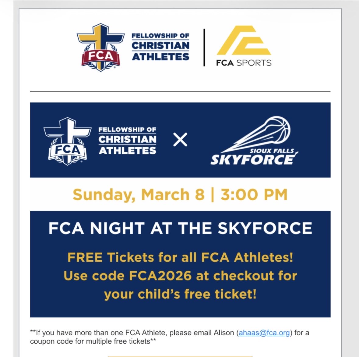 LynxFCA's tweet photo. The SD FCA staff are providing this fun opportunity for any FCA students and families. 

Here’s the link to get your tickets: https://t.co/2oOyM8xUfS https://t.co/2cNGN1EjLR