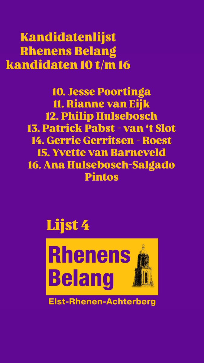 Onze kandidaten 10 t/m 16 van Rhenens Belang. Stem lijst 4 Rhenens Belang! #rhenen  #elstut #achterberg #rhenensbelang #uwlokaalbelang #stem18maart #lijst4