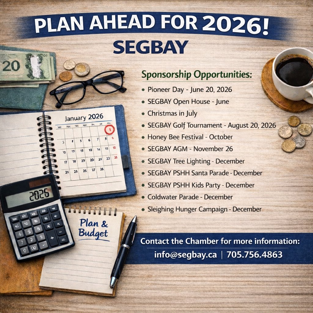 infoSegbay's tweet photo. Plan ahead for 2026! 📅

SEGBAY sponsorship opportunities are now open for this year’s key events. Secure your spot early and align your business with our community.

info@segbay.ca | 705.756.4863 https://t.co/eFSyASXwXl