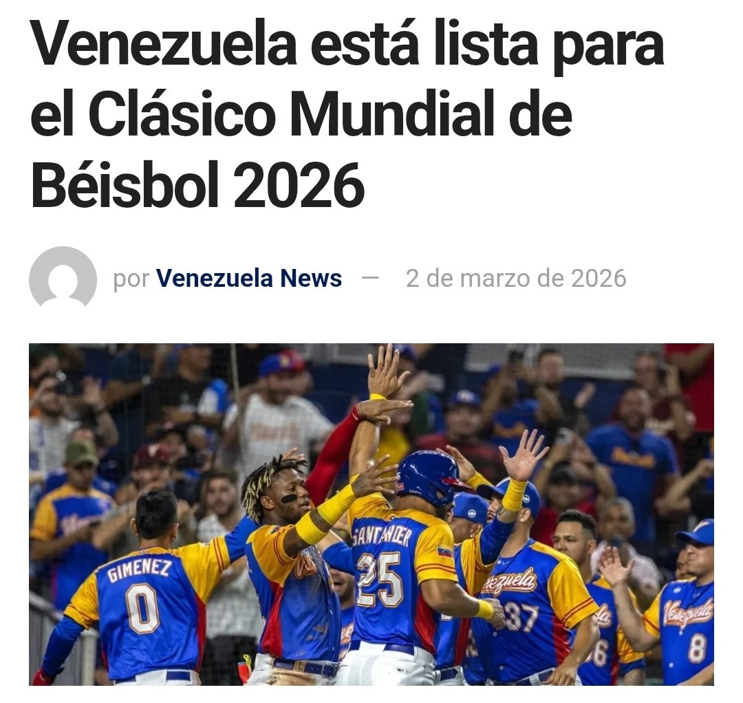jctata's tweet photo. 🚀⚾ Venezuela afina detalles para el Clásico Mundial de Béisbol 2026 en Miami 🇻🇪🇺🇸
La selección venezolana ya se encuentra en Miami ultimando su preparación para el Clásico Mundial de Béisbol, que inicia este jueves en Estados Unidos.
📍 Cuartel general en Florida
Tras su concentración inicial, el equipo se trasladará a West Palm Beach, donde establecerá su base en el Cacti Park of The Palm Beaches, complejo utilizado por los Houston Astros y los Washington Nationals durante los entrenamientos de primavera.
🧢 Juegos de exhibición clave
Como parte de su puesta a punto, los criollos disputarán dos encuentros amistosos:
• Mañana ante los Astros
• El miércoles frente a los Nationals
La Vinotinto busca llegar en óptimas condiciones al torneo y soñar en grande en suelo estadounidense. 🔥
#Venezuela #Beisbol #ClásicoMundial #CMB2026 #Vinotinto #Deportes #Miami #MLB