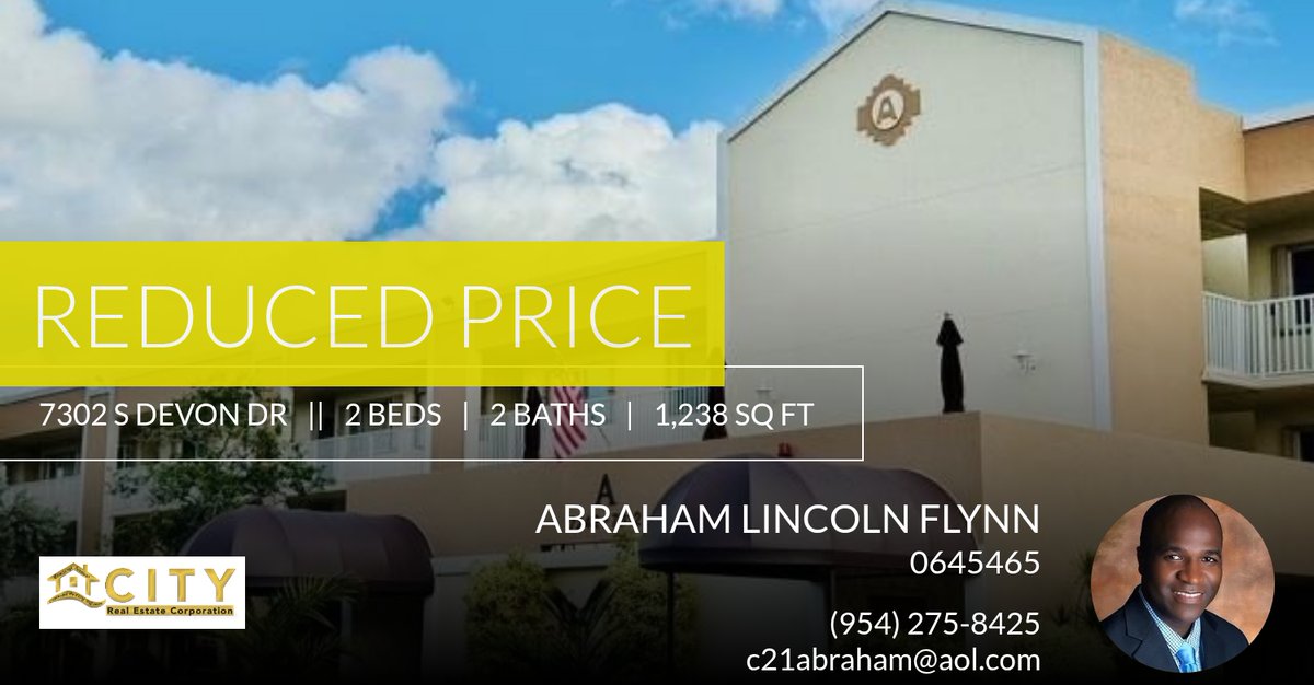 FlynnAbraham's tweet photo. 📍 Reduced Price 📍 This recently reduced home at 7302 S Devon Dr 307 in Fort Lauderdale won't last long, so, don't wait to set up a showing! Reach out here or at (954) 275-8425 for more information!

Abraham Lincoln Flynn... https://t.co/Bx02cA6l3U https://t.co/WIB0Ze6ARX