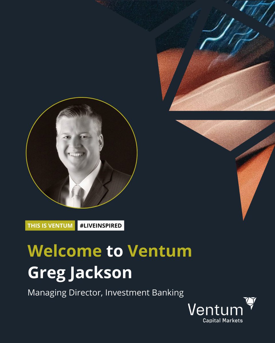 VentumFinancial's tweet photo. We’re pleased to welcome Greg Jackson, as Managing Director, Investment Banking, Originations at Ventum Financial.

With 25 years of investment banking experience, Greg has built a strong track record structuring and leading private placements, IPOs, and RTOs for venture issuers across diverse sectors.

He has successfully led over 35 Capital Pool Company IPOs, guiding clients through public market entry, qualifying transactions, and concurrent financings.

We are excited to have Greg join our growing Investment Banking team and look forward to the leadership and experience he brings to our clients and partners.

Greg holds an MBA from Cornell University, a BA from Western University, and is a CFA charterholder.

Please join us in welcoming Greg to Ventum.

#VentumFinancial #InvestmentBanking #CapitalMarkets #WelcomeToVentum