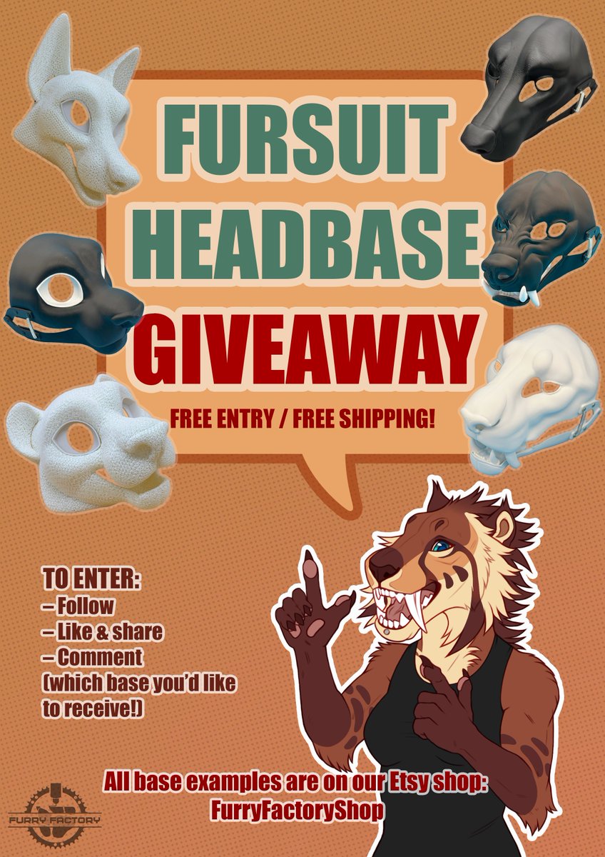 FURSUIT HEAD BASE GIVEAWAY 🦊🔥
Win 1 of 4 FREE fursuit head bases – choose ANY base.
Rules:
1️⃣ Follow <a href="/FurryFactory/">Furry Factory</a> 
2️⃣ Like &amp; share
3️⃣ Comment with your chosen base (see our Etsy)

⏰ Ends Mar 18, 11PM EST
📢 Winners announced: after the giveaway ends
🚚 Free entry / shipping