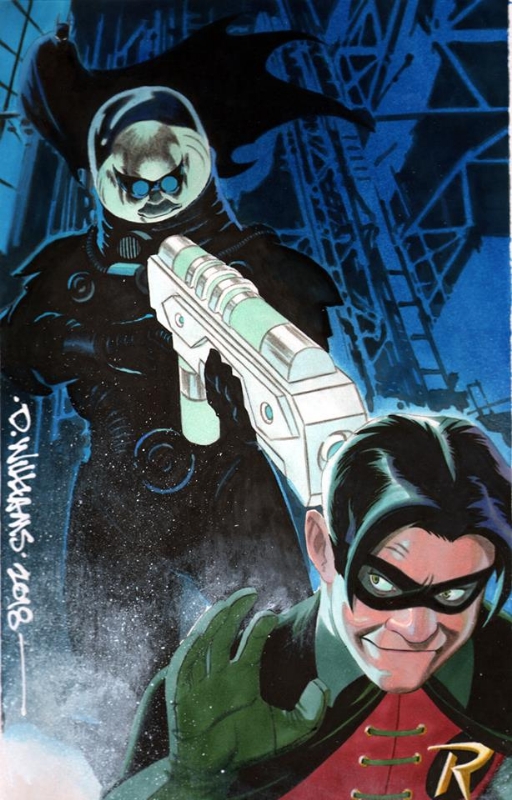 dwamsart's tweet image. #Freeze  #Robin I caught you cold bird boy.

#Batman  I think not.

Ink an gouache commission