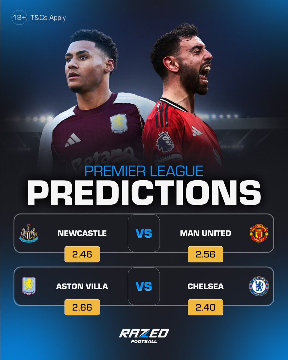 Premier League Predictions ⚽️

Newcastle v Man United
Aston Villa v Chelsea

Predict the scores correctly and win $150 cash💰

1 Entry only. 1 Winner.⚠️
Winner announced soon⏰