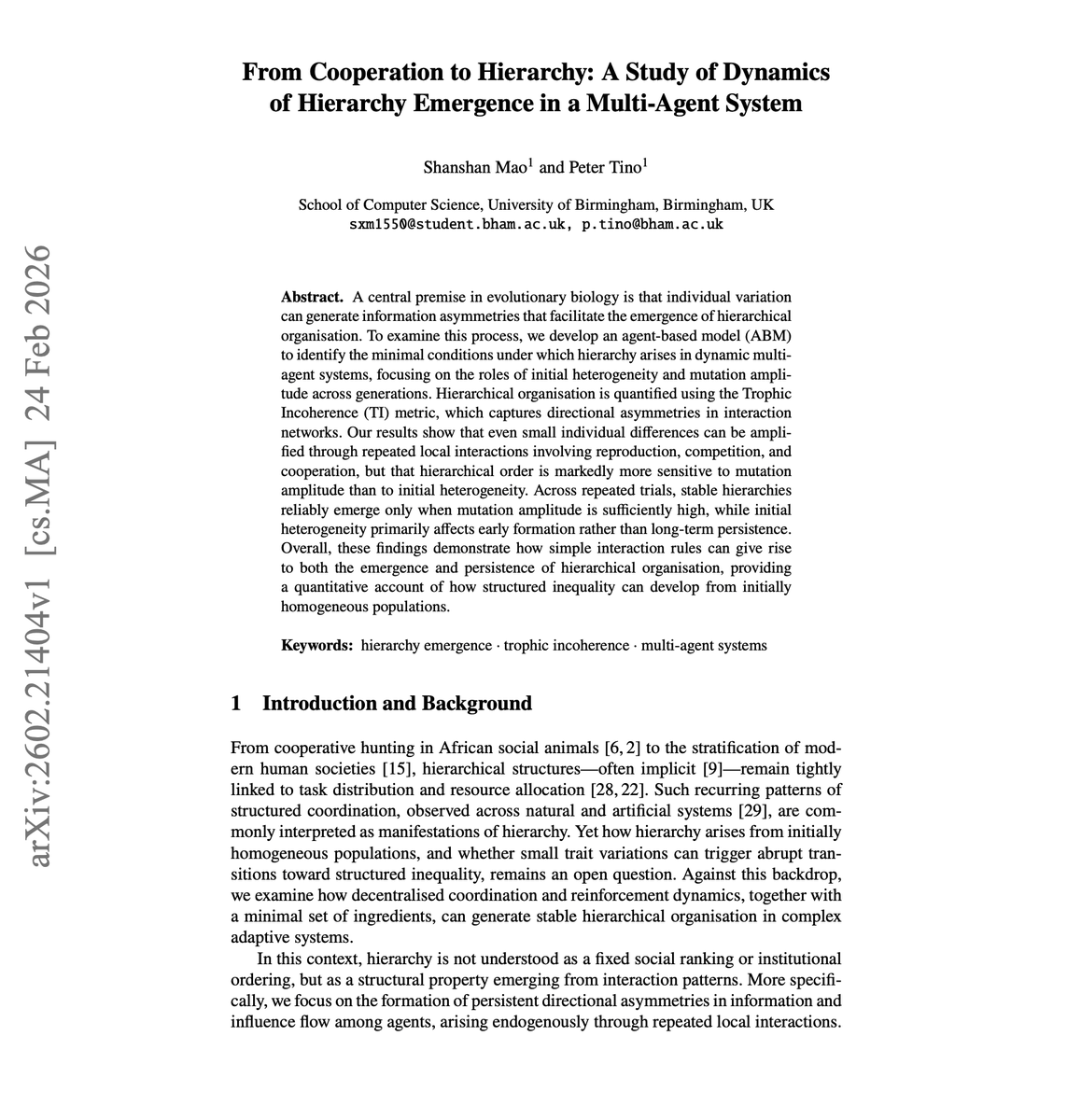 dair_ai's tweet photo. Interesting research on how hierarchies spontaneously emerge in multi-agent systems.

Start with a group of cooperative agents. There are no leaders and no structure.

Just collaboration.

What happens over time? Hierarchies form on their own.

This new research looks at the dynamics of how initially flat, cooperative multi-agent systems naturally transition into hierarchical organizations.

They identify the mechanisms and conditions that drive this structural shift.

Why does it matter? Understanding hierarchy emergence is critical for designing multi-agent systems where organizational structure matters. Whether you're building agent swarms, collaborative AI teams, or simulating social systems, knowing when and why hierarchies form helps you design better systems or prevent unintended power structures.

Paper: https://t.co/cKJKd59JU6

Learn to build effective AI agents in our academy: https://t.co/LRnpZN7L4c