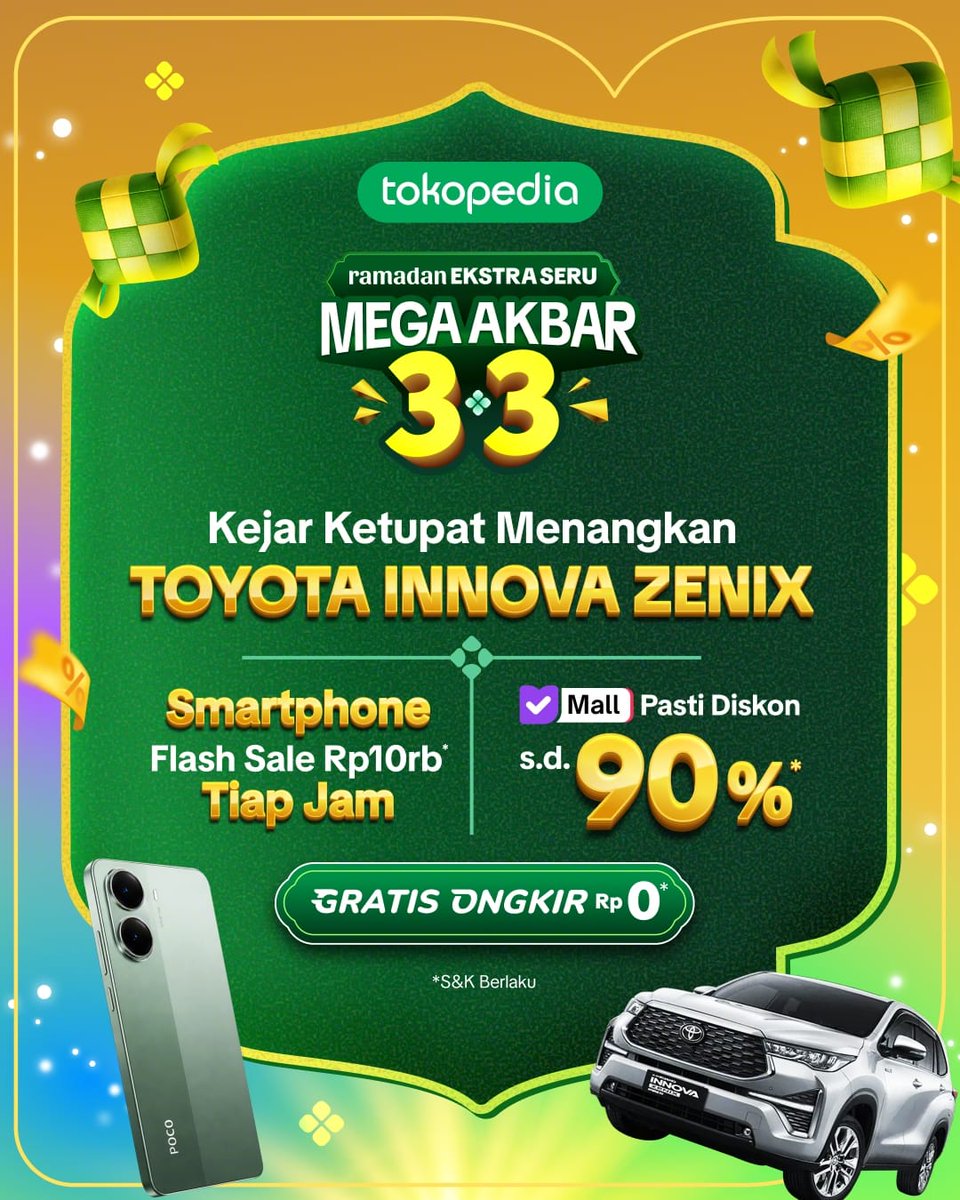 gak nyangka hadiah kejar ketupat segede ini, innova zenix loh. auto kepo dan pengen langsung ikutan #TokopediaRamadanEkstraSeru
 tokopedia.link/resuphase2