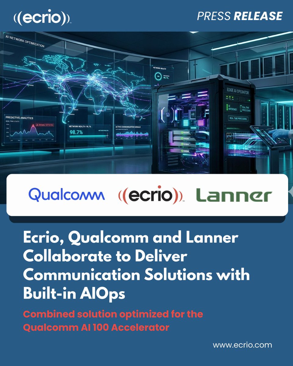 EcrioSolutions's tweet image. We’re excited to announce that @Ecriosolutions has partnered with @Qualcomm and #Lanner to deliver a powerful AI-driven communications and AIOps solution for next-generation networks.
 
📍See it live at MWC 2026 — Hall 5, Stand 5C86

Read more: prweb.com/releases/ecrio…
