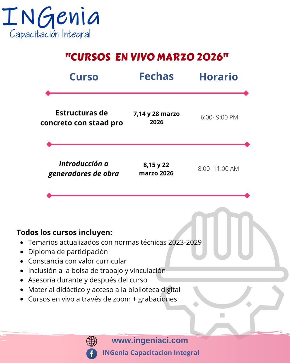 ingeniaci's tweet photo. CURSOS EN MARZO 2026.

Clases prácticas, concretas y especializadas.✍️

🔴🔷 Solicita ahora mismo más información dando clic en este enlace 👇👇👇
👉 https://t.co/1OqeyTELwN o al +52 55 6871 6082
¡Siempre aprendiendo, siempre creciendo! https://t.co/kNppPdfMsc