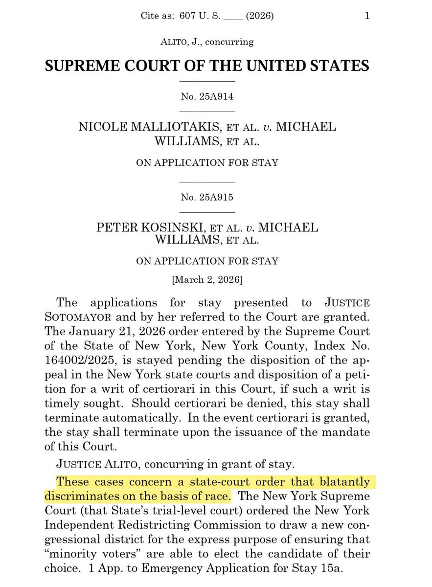 GOPRedistrict's tweet photo. 🚨New York Victory🚨

SCOTUS grants a stay of a New York judge's blatant disregard for the Constitution. https://t.co/R85cN9BidG