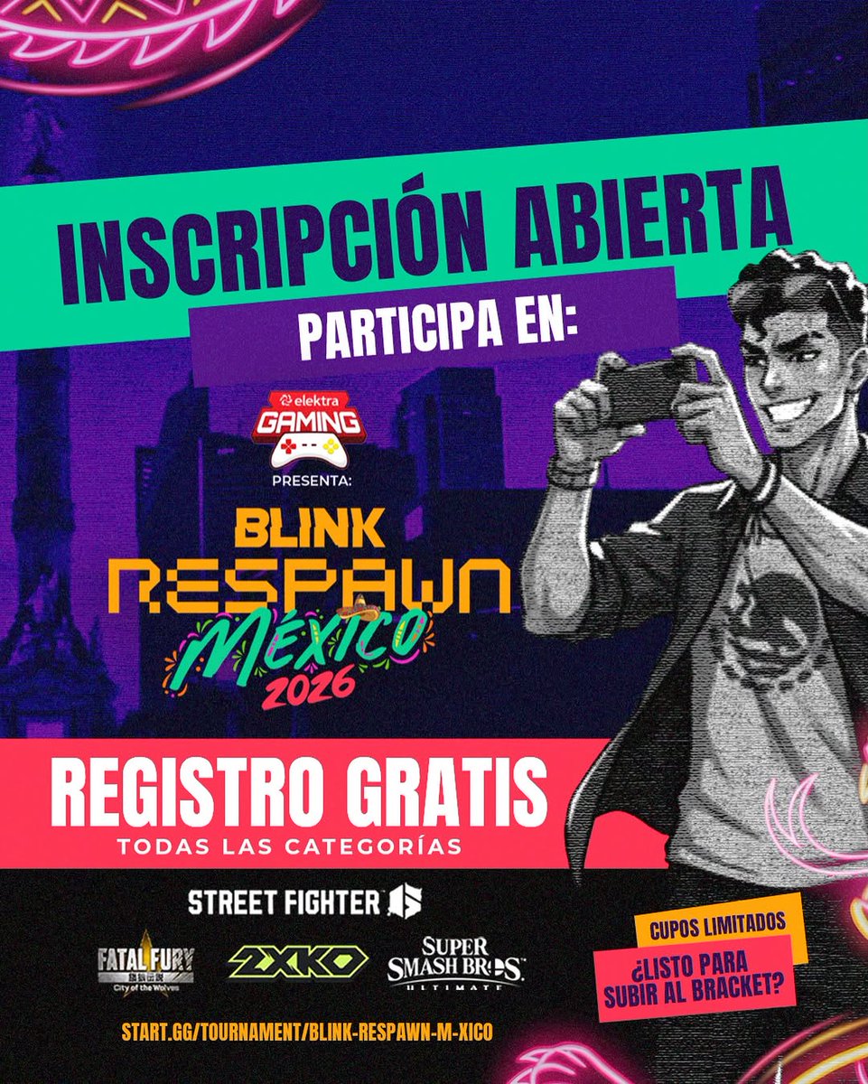 HaseoGG's tweet photo. 📢 ¡REGISTRO ABIERTO! 🚨

El Blink Respawn llega a México🇲🇽
⚠️128 lugares por juego.
TORNEOS:
🟢 2XKO 
🤜 Street Fighter 6
🐺 Fatal Fury: City of The Wolves
🎮 Smash Bros Ultimate

📍 Expo Reforma, CDMX.
🗓️ 11 de abril}
Enlace en primer respuesta
#2XKO  #SF6 #FFCOTW https://t.co/VIec29MMqG
