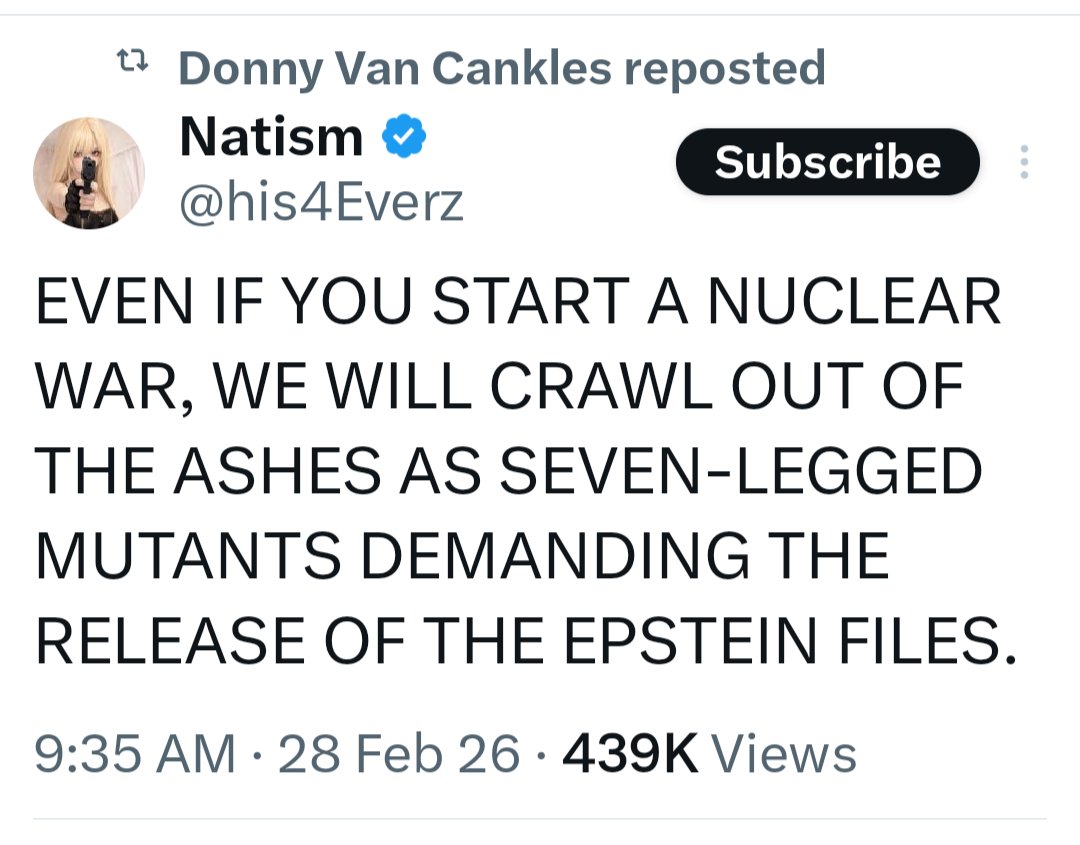 #ReleaseTheUnredactedEpsteinFiles  #releasetheJackSmithFiles #releasetheUAPUFOfiles
#openthevaults
Come on, let the truth out. Dump it on us. If we can put up with this nonsense we can take the truth-we will have to.