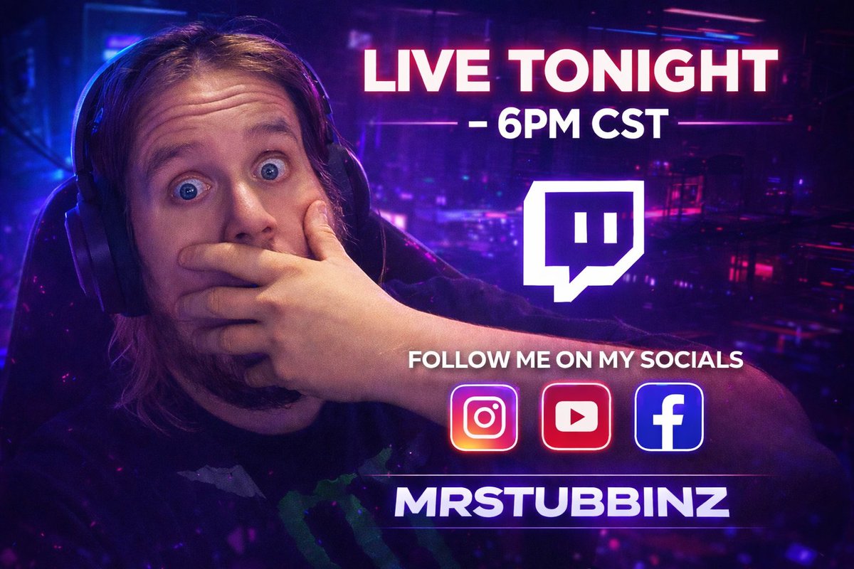 Mrstubbinz's tweet photo. 🚨 WE GO LIVE IN 30 MINUTES 🚨
It’s about to get chaotic 😈🎮
Pull up, grab a snack, and let’s run it.
Whether we’re clutching up or completely throwing… it’s gonna be a vibe.
🟣 LIVE at 6PM CST
👉 Catch me on Twitch
🔥 MrStubbinz
#TwitchStreamer #LiveStreaming #GamingCommunity https://t.co/qv6aHPJrNF