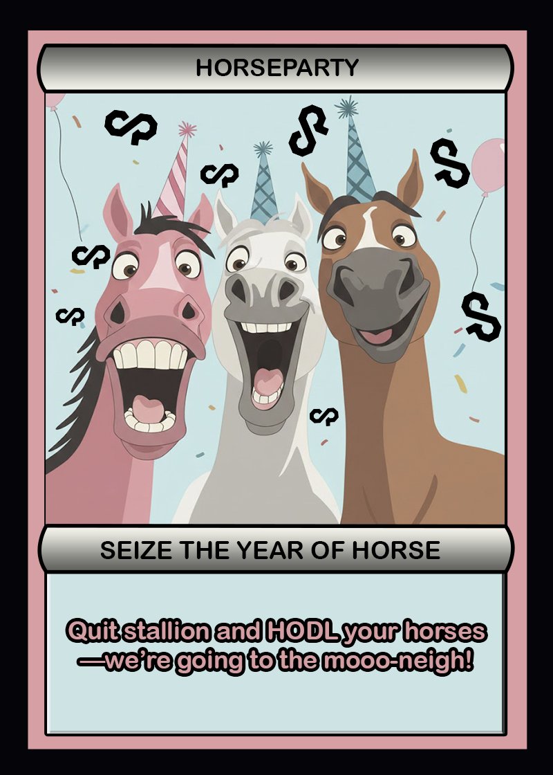 rarehorseagency's tweet photo. It is not just a party rather a HORSE PARTY on the Counterparty memetic Island.

HORSEPARTY S1 C14 is out.

https://t.co/dWt01OVGk6… 

More Rare Horses coming to the stable soon enough!

TG 
https://t.co/7VB6QCbPDS https://t.co/MSBADdiNfi