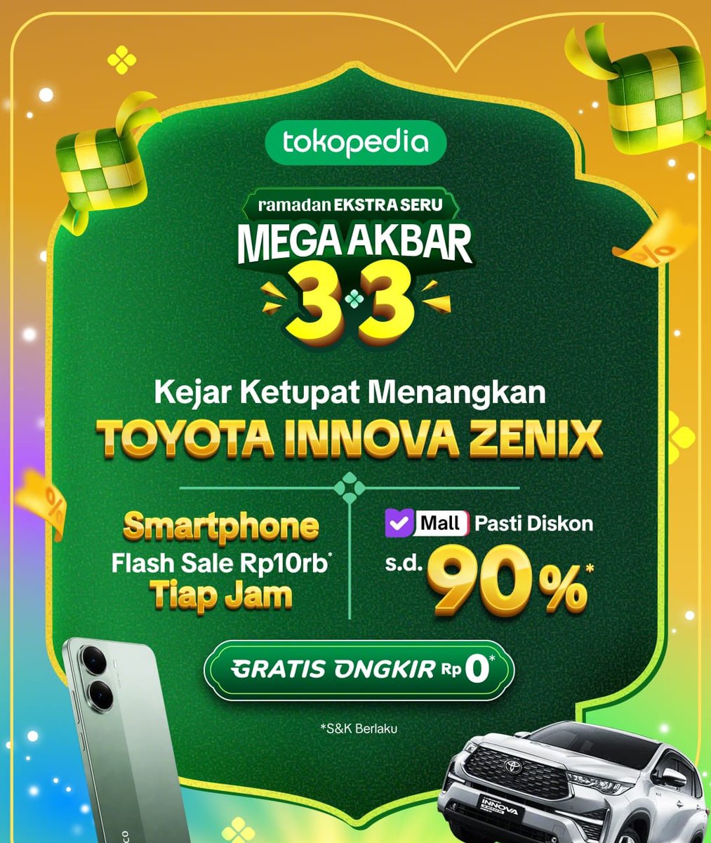 Jangan cuma jadi penonton gengsss, buruan kumpulin ketupatmu dan menangin hadiah gokil yg ada di sini nihh, ada Innova Zenix loh, kalian gak ngiler? tokopedia.link/resuphase2 #TokopediaRamadanEkstraSeru