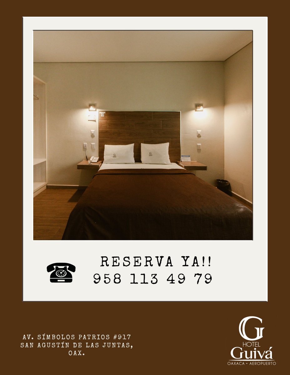 Disfruta un domingo placentero a 5 minutos del Aeropuerto.😄
#HotelGuivaAeropuerto
Contáctanos: 951 511 69 29
maps.app.goo.gl/ghJxqopdrUeqE7…
* Habitaciones climatizadas ❄️
* Agua caliente ♨️
* Televisión por cable 🖥
* Estacionamiento 🚗
* Área de Terraza 🌅