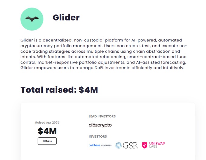 TraderTeezan's tweet photo. Glider airdrop!

 @glider__   , a game changer for DeFi portfolio management!
💰 Backed by @cbventures , @a16zcrypto & @GSR_io with $4M raised

Here's how you can earn Glider Points:
1️⃣ Buy & DCA coins using automated rebalance strategies such as Bitcoin, Ethereum or Solana
2️⃣ Trade (buy/sell), all automated on base blockchain
3️⃣ Deposit stablecoin (USDT/USDC), earn 1 point per $1!
AI powered, non custodial, fully automated trading on Base 
Connect your wallet (MetaMask/EVM), link your email & start earning 👇
https://t.co/zzsYf4LcqF