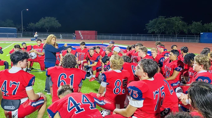 Image of Coach Mikki St. Germain on the football field during a night game with a team of high school students in football uniforms listening to her as she coaches them.
"I believe that everyone deserves a comeback story. That belief comes from my own journey of starting over, pushing through challenges, and proving that it’s never too late to win your game." - Mikki St. Germain
Hear Championship-Winning Football Coach, Author, and Transformational Speaker, Coach Mikki St. Germain on The Show Tonight.
Listen live at 7 PM PT on iHeartRadio on The Life Changes Show website.
With host, Filippo Voltaggio, co-host, Mark Laisure, and segment host, Dorothy Lee Donahue.