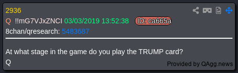 COMMANDER_VT's tweet photo. .
At what stage in the game do you play the TRUMP card?
Q https://t.co/QSXGkxQHt2