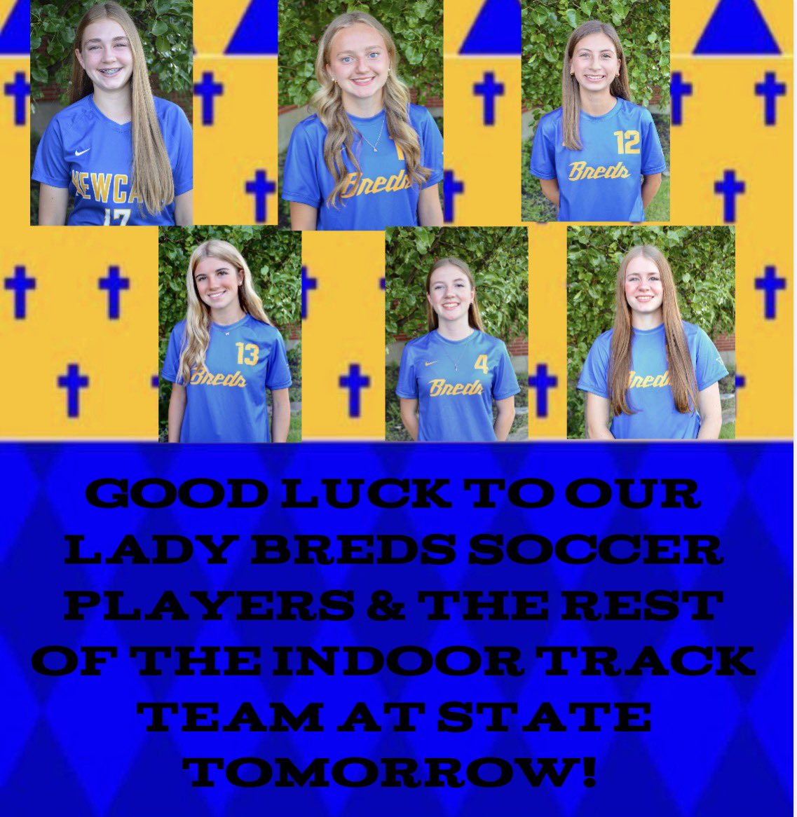NCCLadyBredsSo's tweet photo. Good luck to Greta, McKenna, Maggie, Caroline, Ava, Selma and all of our Thoroughbred student athletes as they compete at the Indoor Track State Championships tomorrow!!! Let’s go Breds! 

#attitude #effort #progress #letsgobreds #DefendTheHill #webelieve https://t.co/sRvFLSguLN