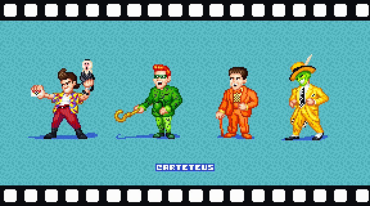oarteteus's tweet photo. Jim Carrey in movies
#AceVentura #Riddler #Lloyd #Mask
#PixelArt #ドット絵 #픽셀아트 https://t.co/0TCK1wHKsO