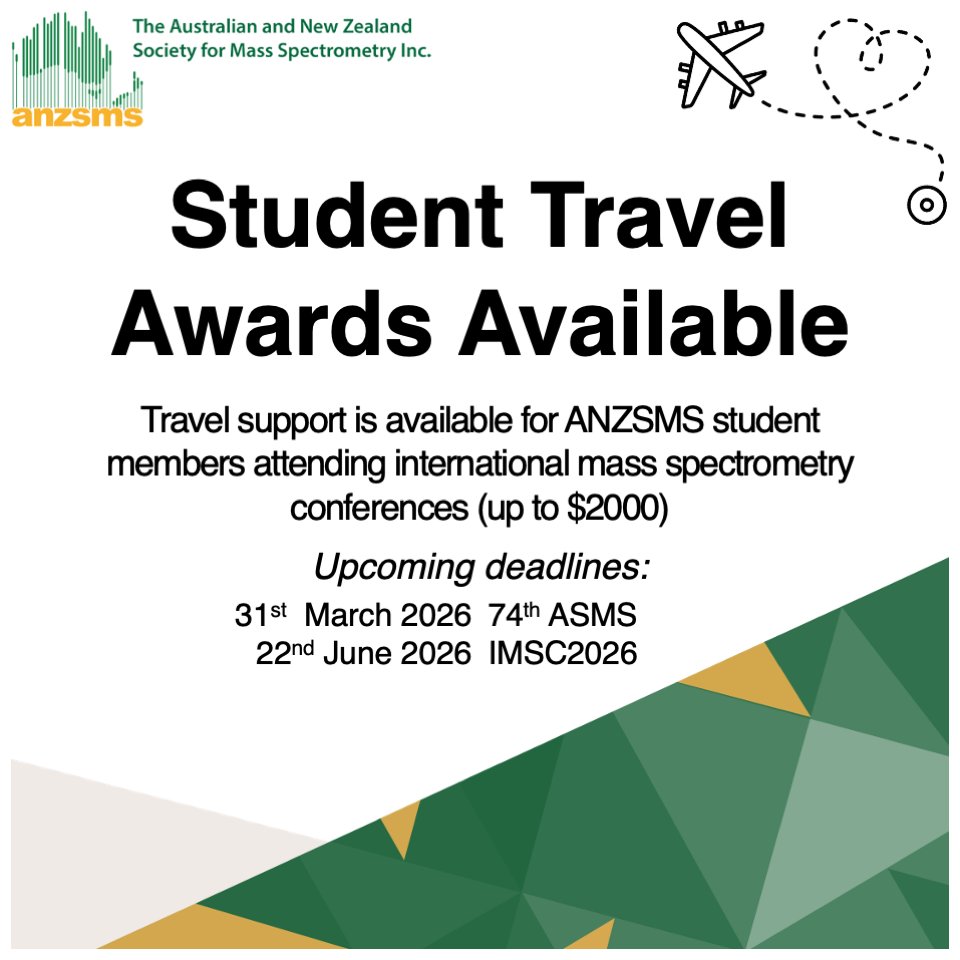 anzsms's tweet photo. 📣 Calling all our student members 📣 
Support is available for travel to international mass spectrometry conferences

Check the guidelines and application process here 👉 https://t.co/JyqyD99C5i

#TeamMassSpec https://t.co/iTRZoctNyC
