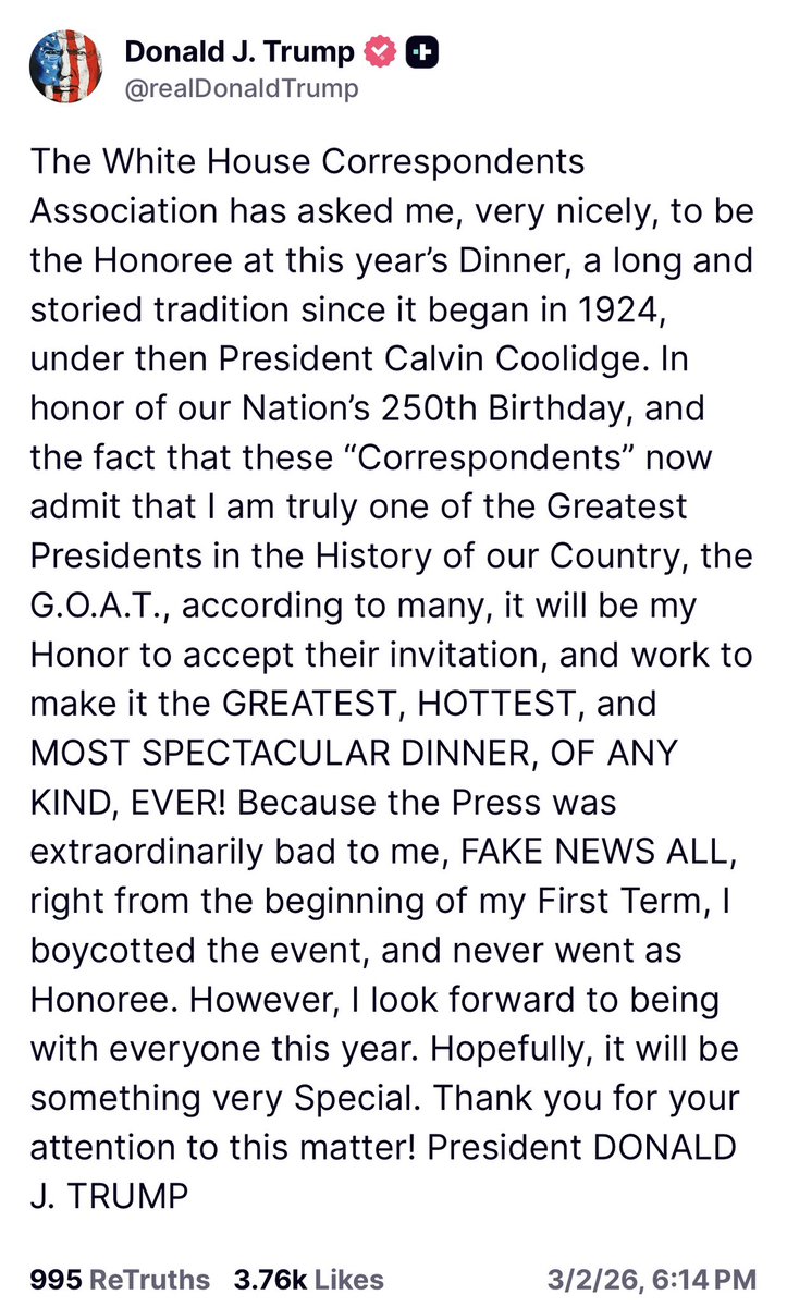 President Trump to be the Honoree