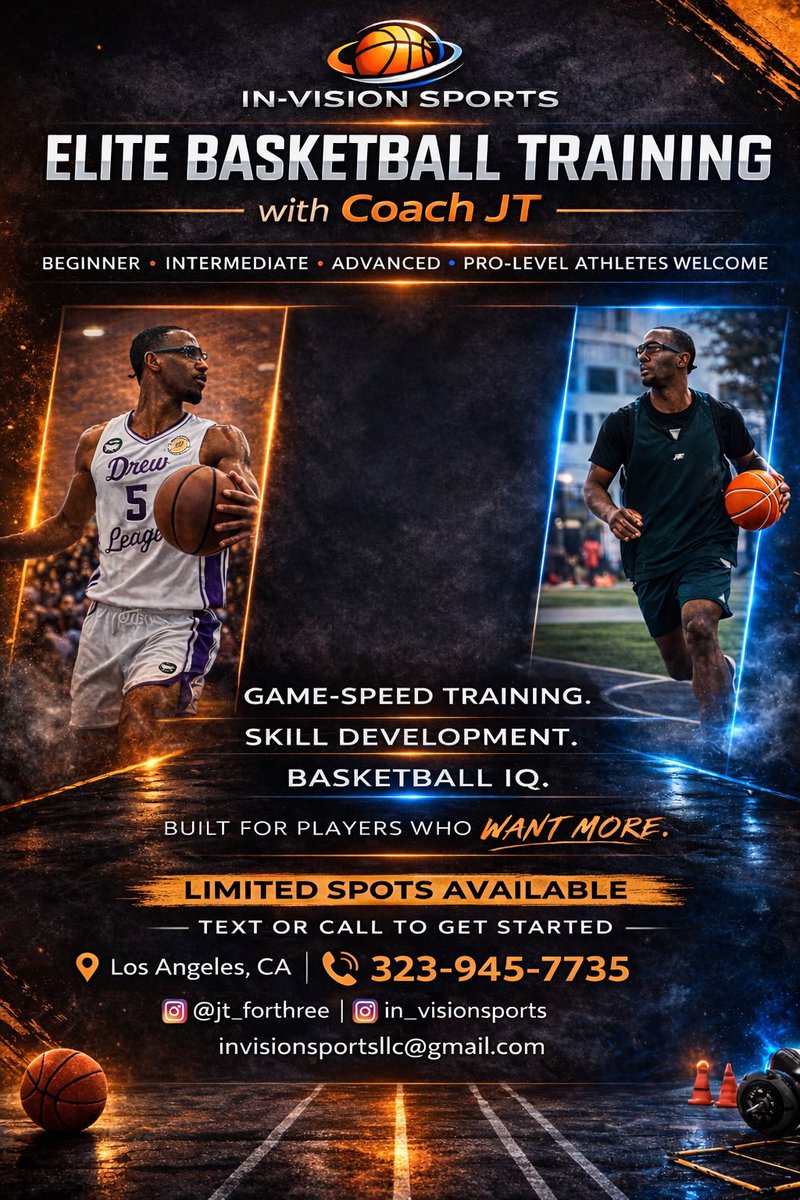 JT_forthree's tweet photo. Elite basketball training. No wasted reps. No random drills.

Game-speed work. Real reads. Real development.

Built for players who want more. 🏀

📍 LA | 📲 
#InVisionSports #basketball #workout https://t.co/BGnh9kogW7