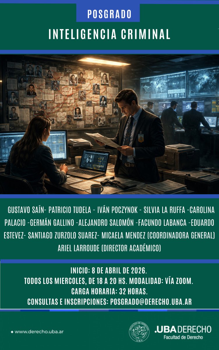 grsain's tweet photo. Se encuentra abierta la inscripción a estos cursos de posgrado en la Facultad de Derecho de la UBA donde tengo el placer de participar junto con profesionales popes en la temática. 

Informes e Incripción: posgrados@derecho.uba.ar https://t.co/FKAN3s8m7b