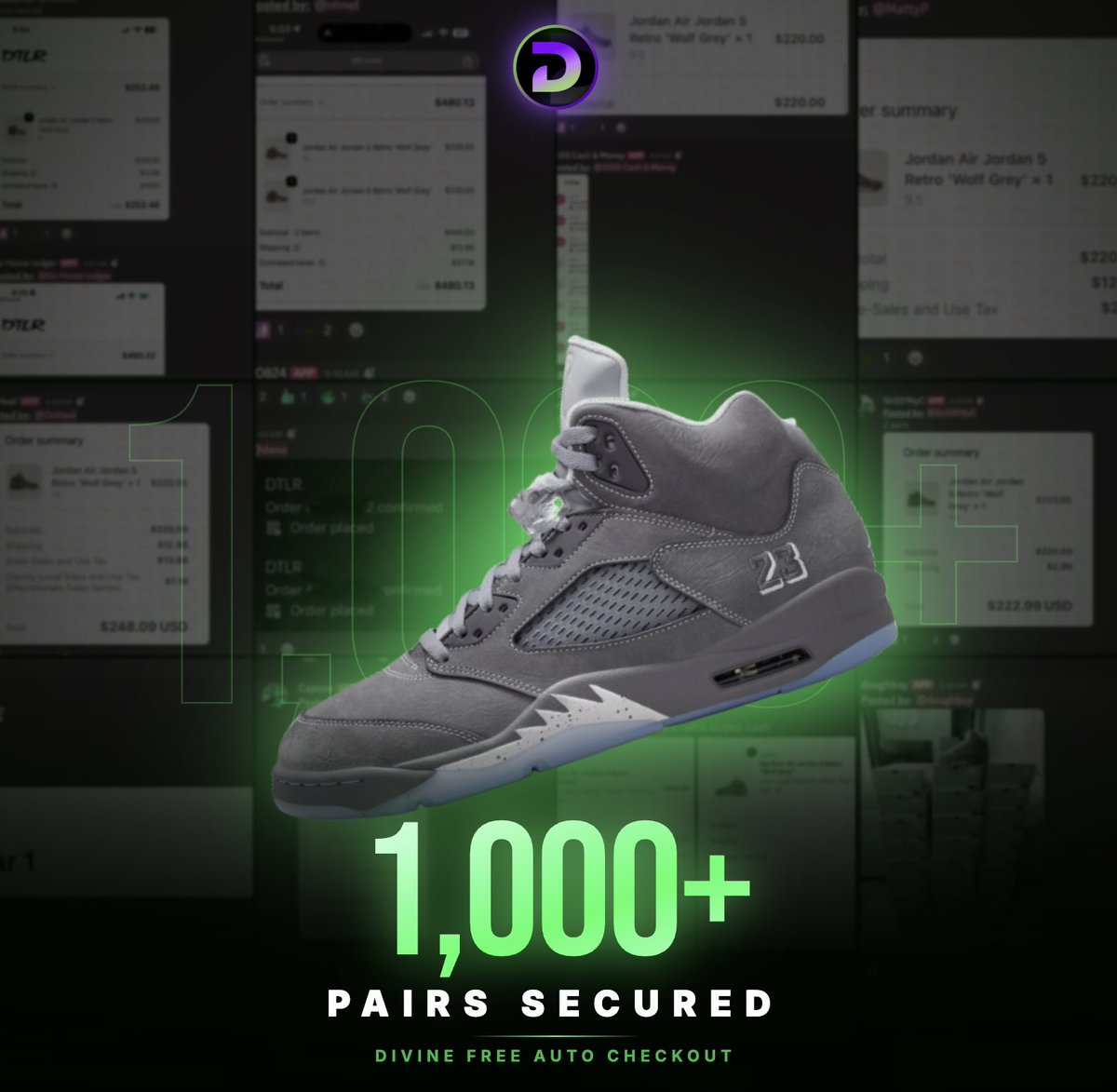 OUR MEMBERS SECURED OVER 1,000 PAIRS OF THE AJ5 "WOLF GREY" 😳

Yes, you read that right. 

1,000 pairs.

Every Divine member gets access to our auto-checkout service for FREE. 

Hundreds of members are cashing out. 

Will you be next?