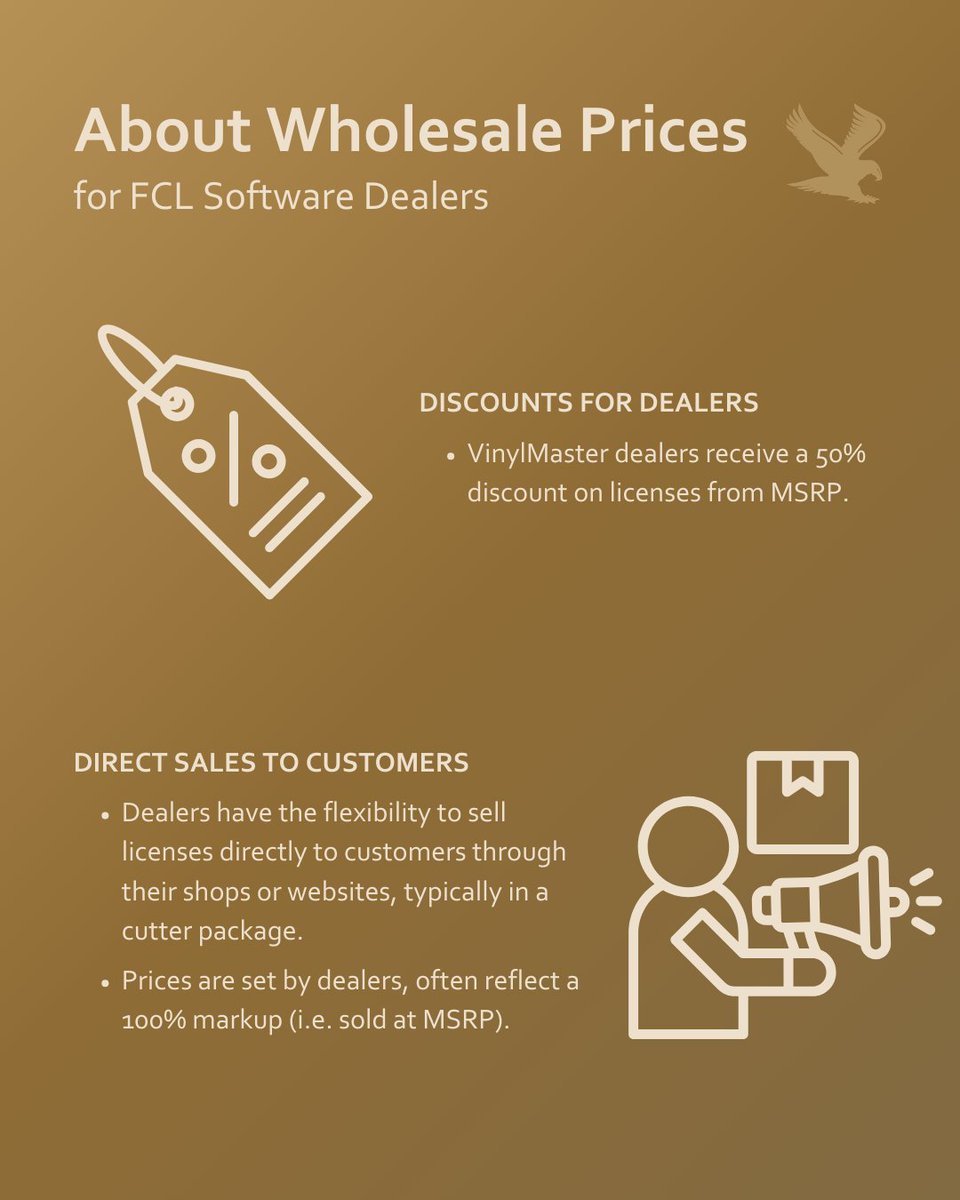 fclsoftware's tweet photo. VinylMaster dealers get 50% off MSRP on licenses! Sell directly to customers through your shop or website, with flexibility in pricing and typically a 100% markup. Take advantage of wholesale prices today!

#wholesale #sale #dealers #software #design #designsoftware #fclsoftware https://t.co/eXSq0DFcOw