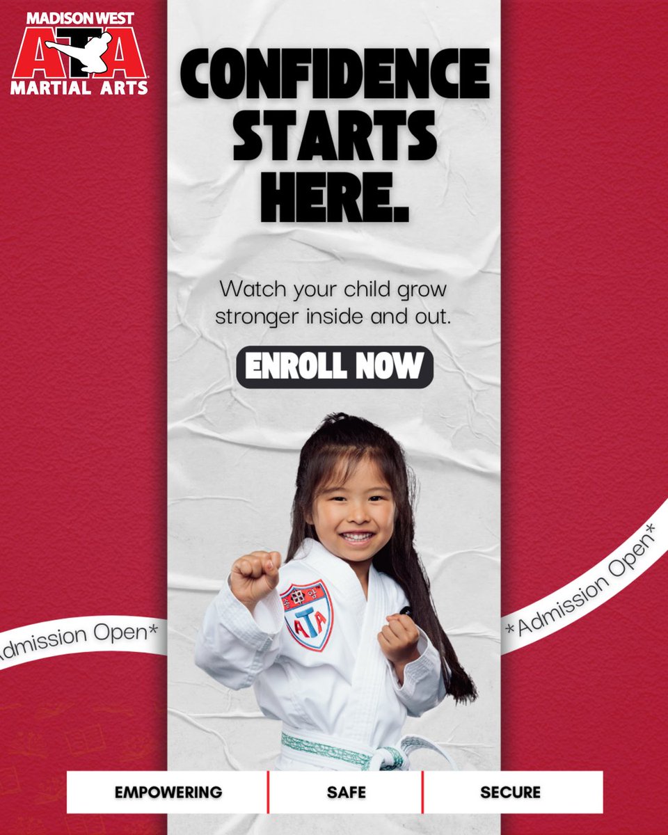 Building confidence one kick at a time! 🥋 Our martial arts school empowers kids to believe in themselves, fostering resilience and self-esteem. Watch them grow stronger, both physically and mentally, as they learn valuable life skills. Join us on this incredible journey! 💪